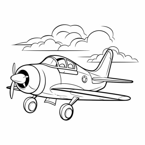 Vector illustration of cartoon airplane on a background of cloud