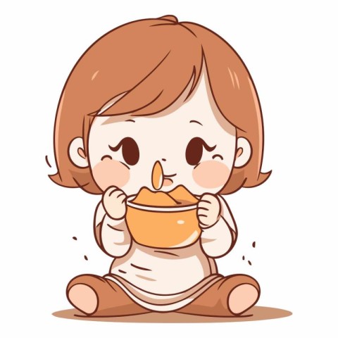 Illustration of a Cute Girl Eating a Bowl of Candles