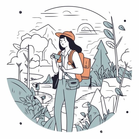 Vector illustration of a girl with a backpack on the background