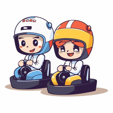 Cute boy and girl driving go-kart.