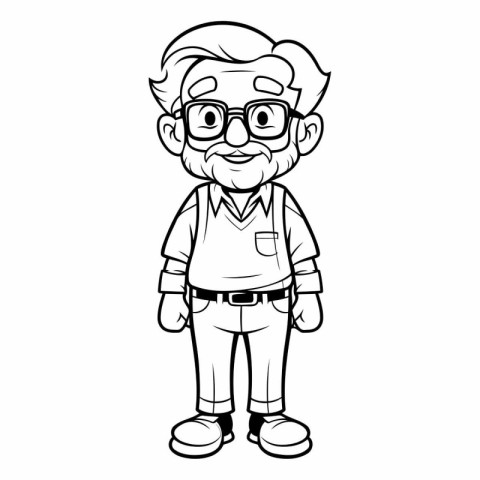 Grandfather - Black and White Cartoon Illustration of Grandfathe
