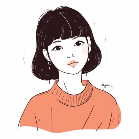 Beautiful young woman with short hair in sketch style.