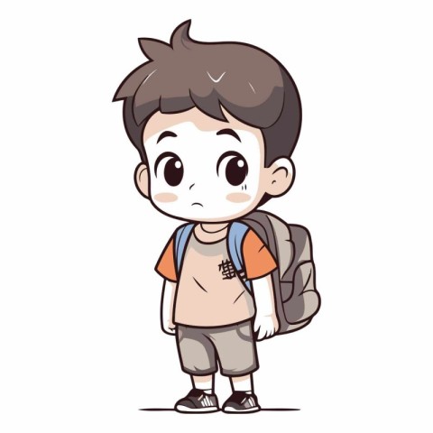 Illustration of a Cute Boy Wearing a Backpack and Thinking