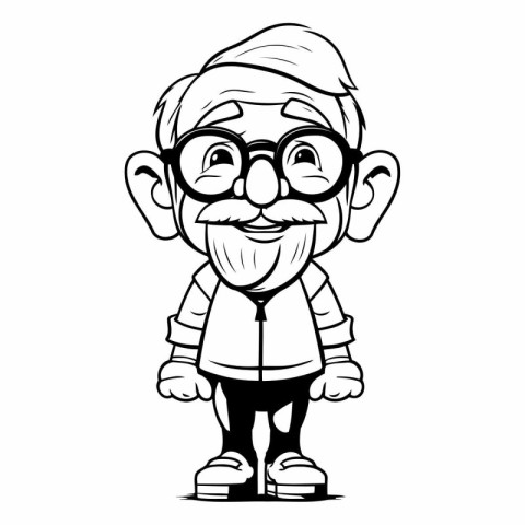 Grandfather - Black and White Cartoon Mascot Illustration. Vecto