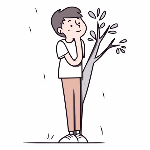 Man holding a tree of a young man holding a tree.