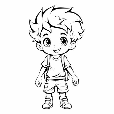 Cute Cartoon Boy with Backpack for coloring book