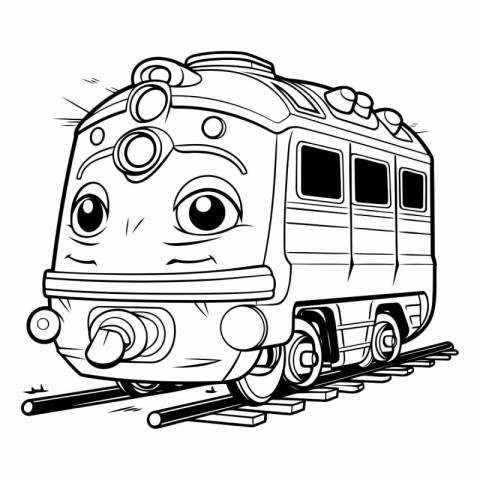 Cartoon Illustration of Funny Train or Train Character for Color