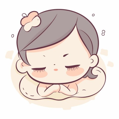 Illustration of a Cute Little Girl Sleeping on the Pillow