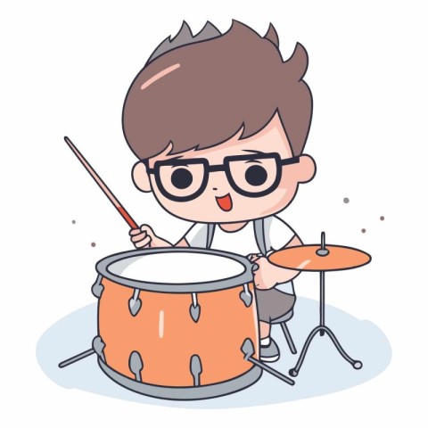 Boy playing drum. Cute cartoon boy playing drums.