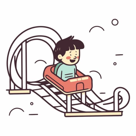 Boy sliding on a slide in a linear style.