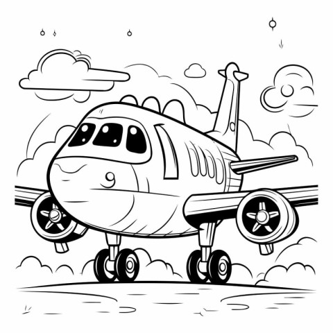 Cartoon Illustration of Cute Airplane or Plane for Coloring Book