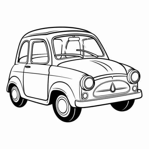 Retro car isolated on white background in sketch style.