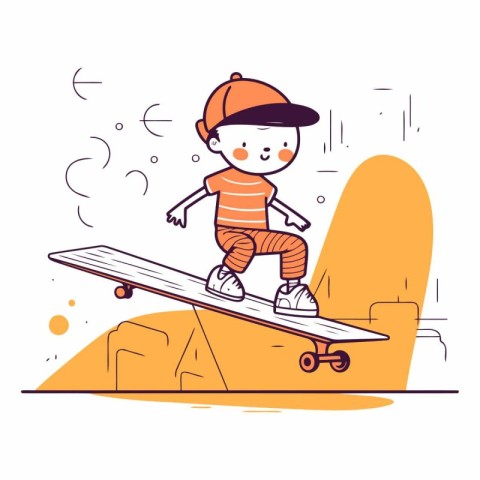 Boy riding a skateboard in a flat style.