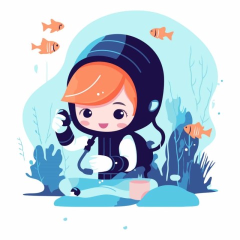 Cute little boy in scuba diving costume.