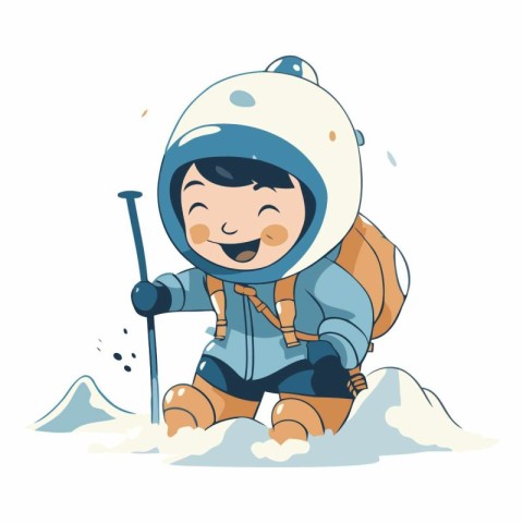 Cute little boy in astronaut suit on snow.