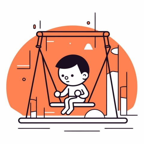 Cute little boy swinging on a swing. flat vector illustration.