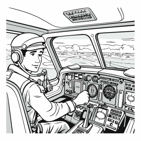 Helicopter pilot in the cockpit. Coloring book for adults