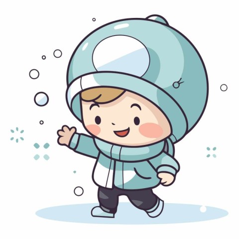 Cute little boy wearing astronaut costume. Cartoon style.