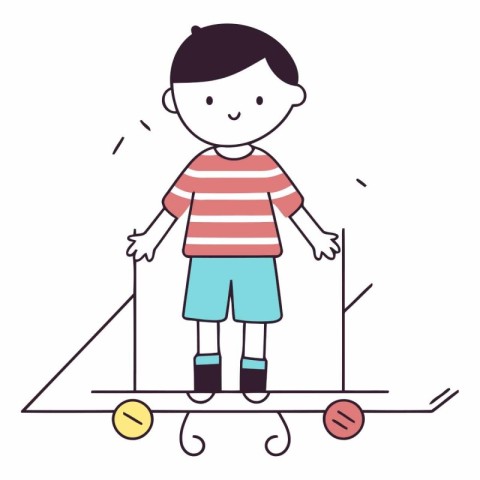 Illustration of a little boy playing with a scooter on a white b