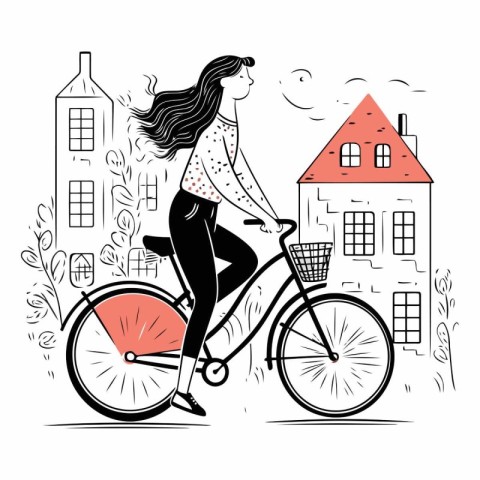 Young beautiful woman riding a bicycle in the city.