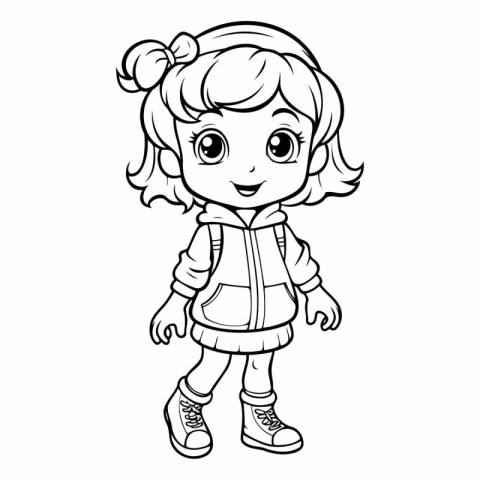 Coloring book for children: little girl with backpack.