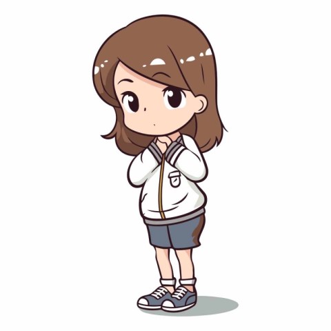 Young girl with long hair wearing hoodie and short shorts vector