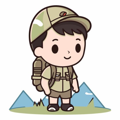 Boy scout standing on the top of the mountain.