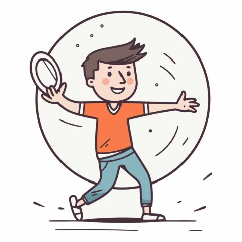 Vector illustration of a happy boy playing with a magnifying gla