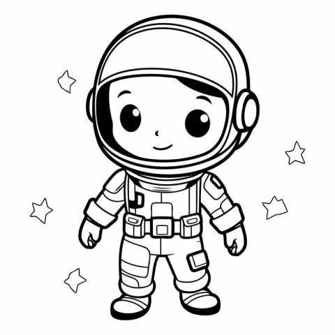 Cute cartoon astronaut in space suit for coloring book.