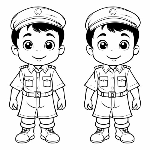 Vector illustration of a boy and a girl in uniform. Coloring boo