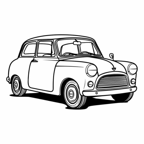 Retro car isolated on white background. Vector hand drawn illust