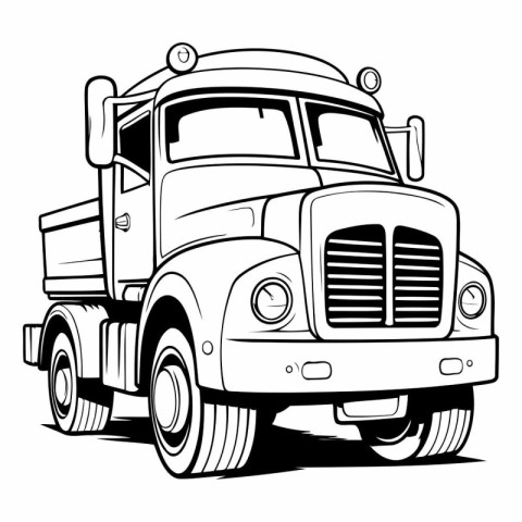 Truck on white background in black and white colors.