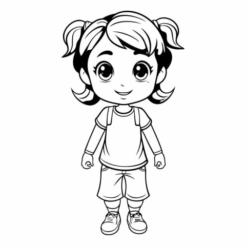 cute little girl with t-shirt and shorts cartoon vector illustra