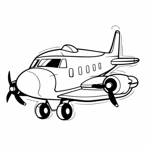 Airplane isolated on white background. Black and white vector il