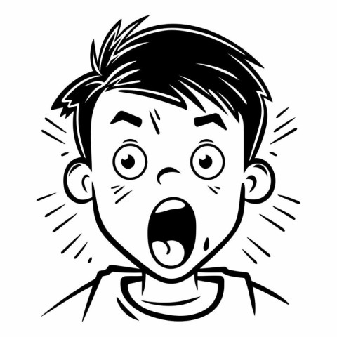 Surprised boy - Black and White Cartoon Illustration. Vector