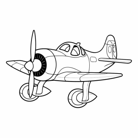 Vintage airplane icon in outline style isolated on white backgro