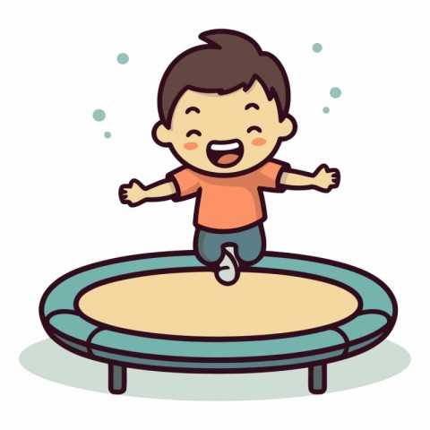 Cute little boy jumping on trampoline.