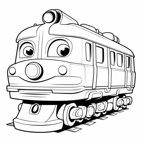 Vector illustration of cartoon train on white background. Monoch