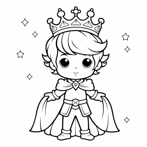 Black and White Cartoon Illustration of Little Princess with Cro