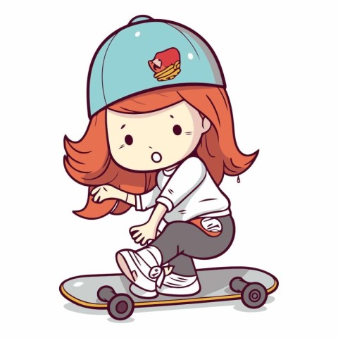 Illustration of a Cute Girl Skating on a Skateboard