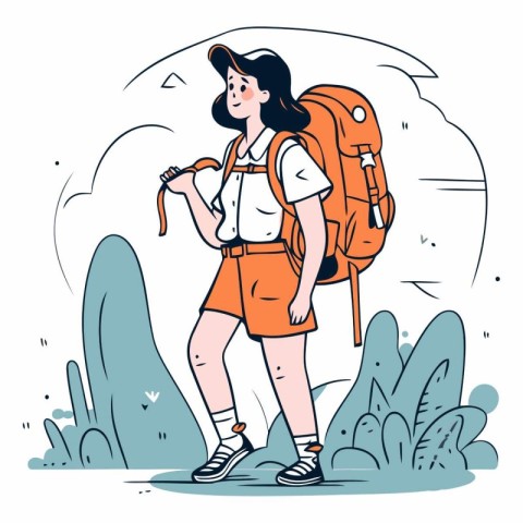 Vector illustration of a girl with a backpack on the background