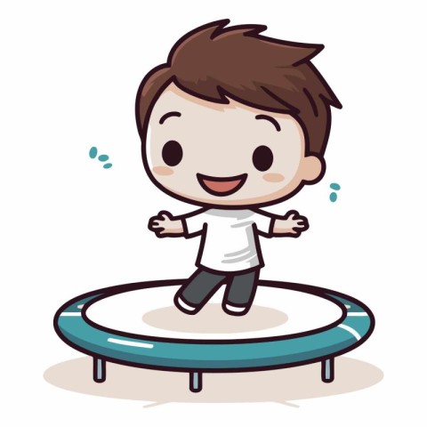 Cute Boy Jumping on Trampoline Vector Cartoon Illustration