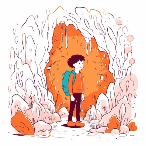 Vector illustration of a boy with a backpack walking in the autu