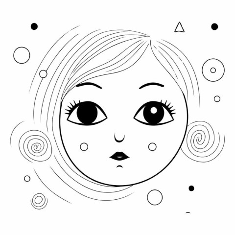 Black and white illustration of a girl's face.