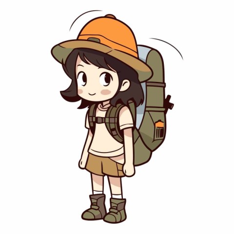 Illustration of a Cute Girl Hiking with a Backpack