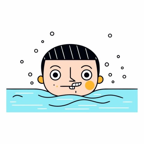 Cartoon boy in the swimming pool on white background.