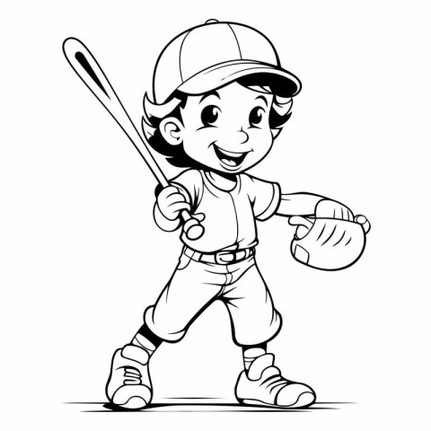 Baseball Player - Black and White Cartoon Illustration. Clip Art