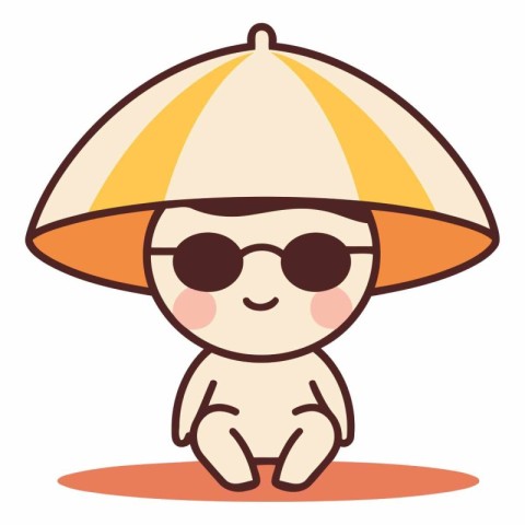 Cute little boy wearing a beach hat and sunglasses.