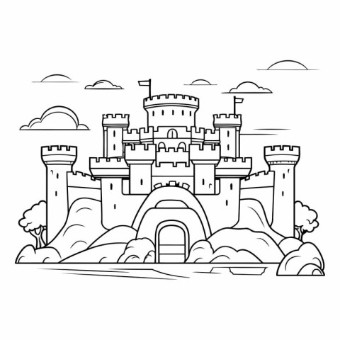 Coloring book for children: Castle in cartoon style.