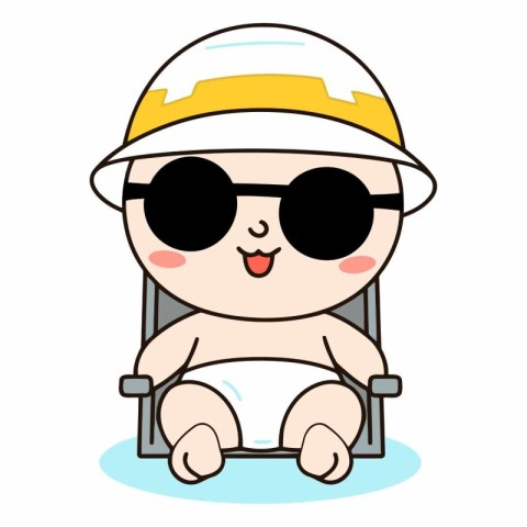 Illustration of a Cute Baby Boy Wearing a Hard Hat and Sunglasse